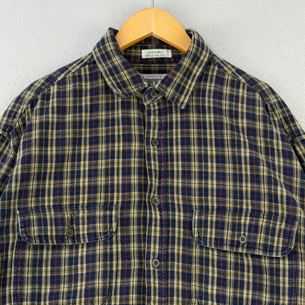 Vintage 90s Aeropostale Flannel Shirt Mens Medium Plaid Heavy Cotton Button Up